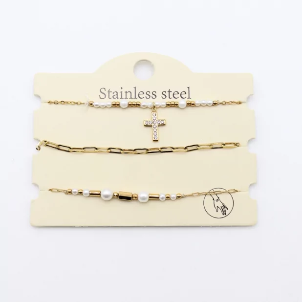 Pack de 3 bracelets acier - croix strass