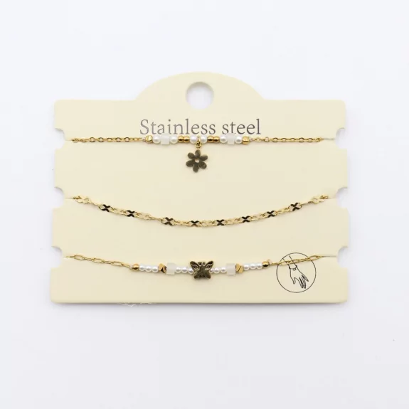 Pack de 3 bracelets acier - étoile et papillon