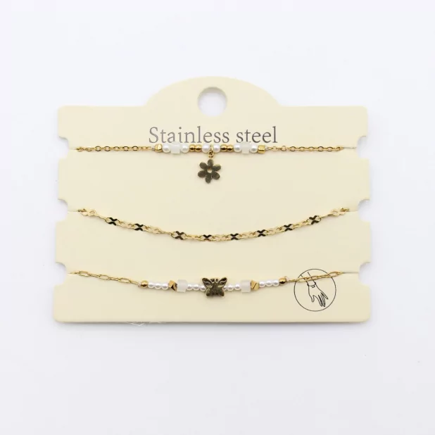 Pack de 3 bracelets acier - étoile et papillon