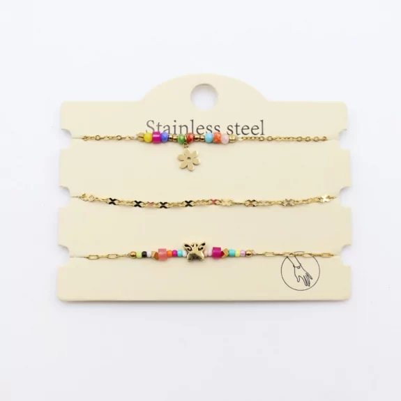 Pack de 3 bracelets acier - étoile et papillon