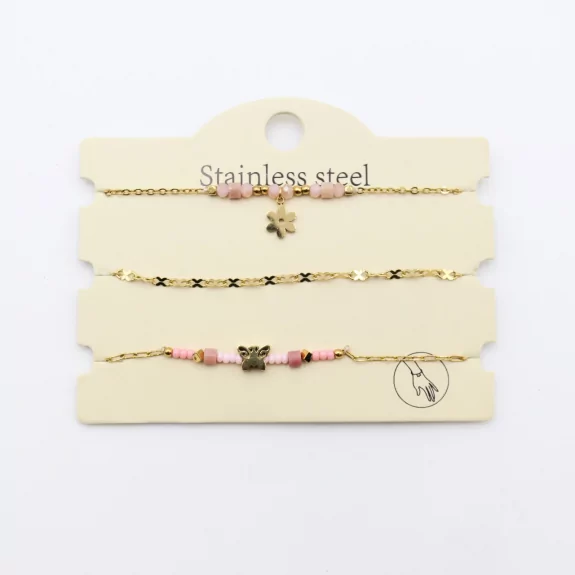 Pack de 3 bracelets acier - étoile et papillon