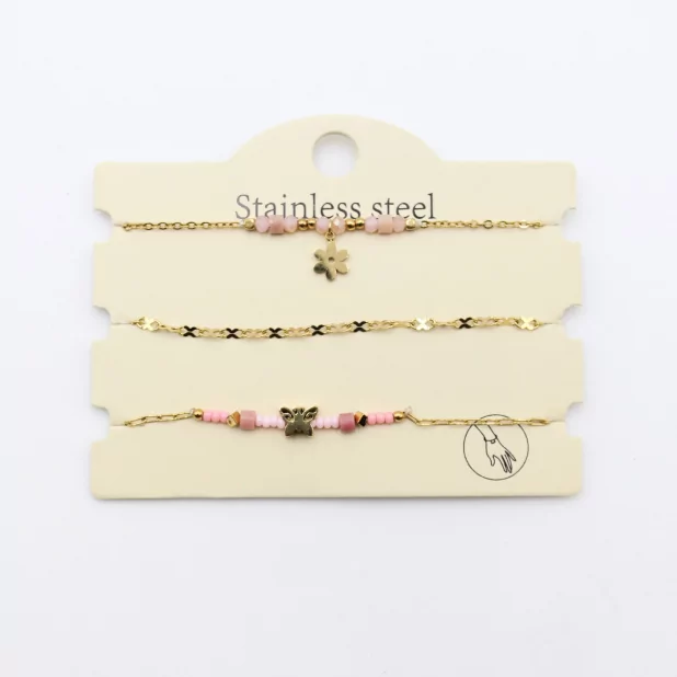 Pack de 3 bracelets acier - étoile et papillon