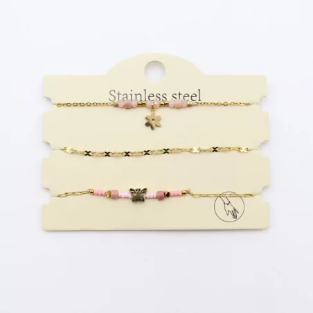 Pack de 3 bracelets acier - étoile et papillon