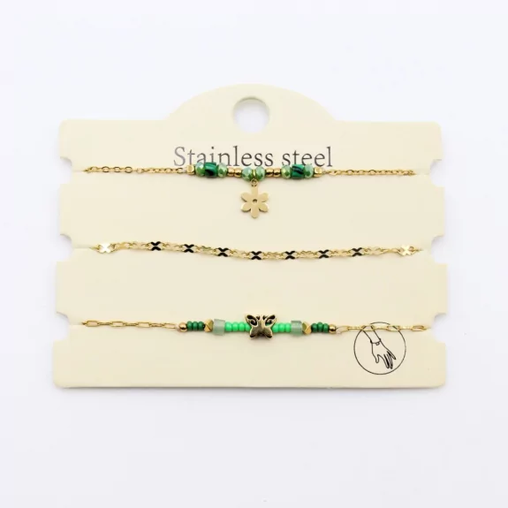 Pack de 3 bracelets acier - étoile et papillon