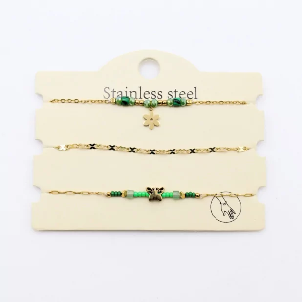 Pack de 3 bracelets acier - étoile et papillon