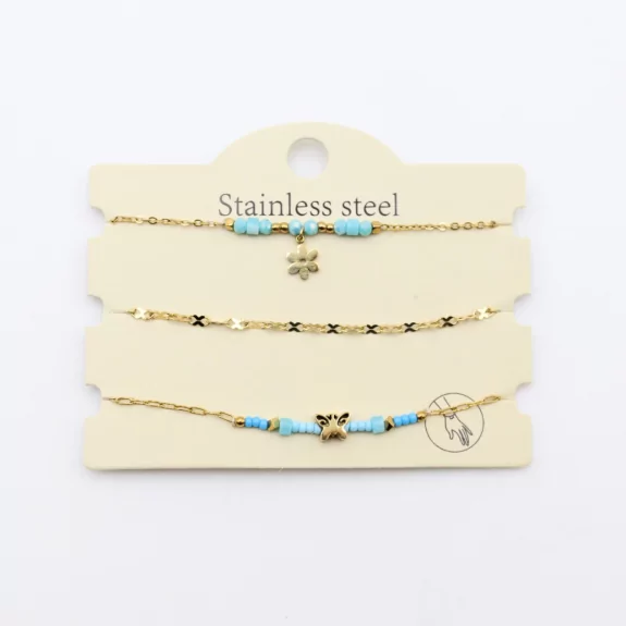 Pack de 3 bracelets acier - étoile et papillon
