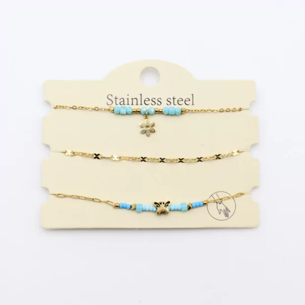 Pack de 3 bracelets acier - étoile et papillon