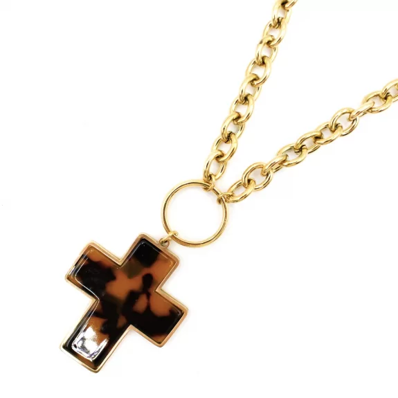 Collier acier tendance chaine avec croix
