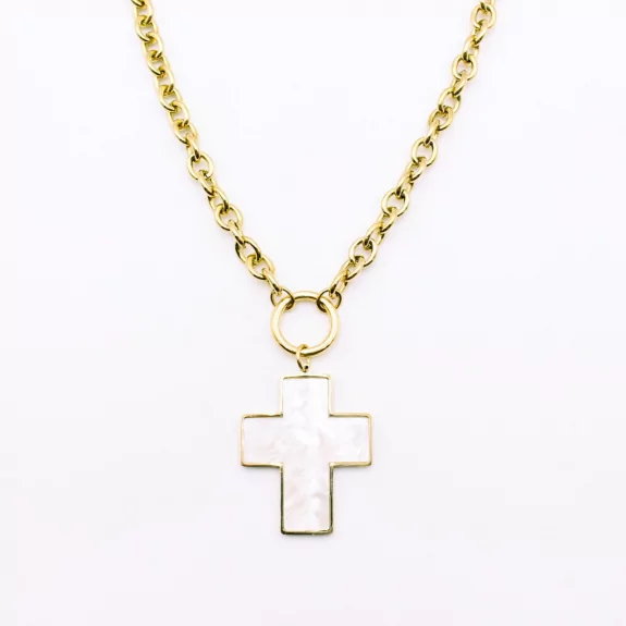 Collier acier tendance chaine avec croix