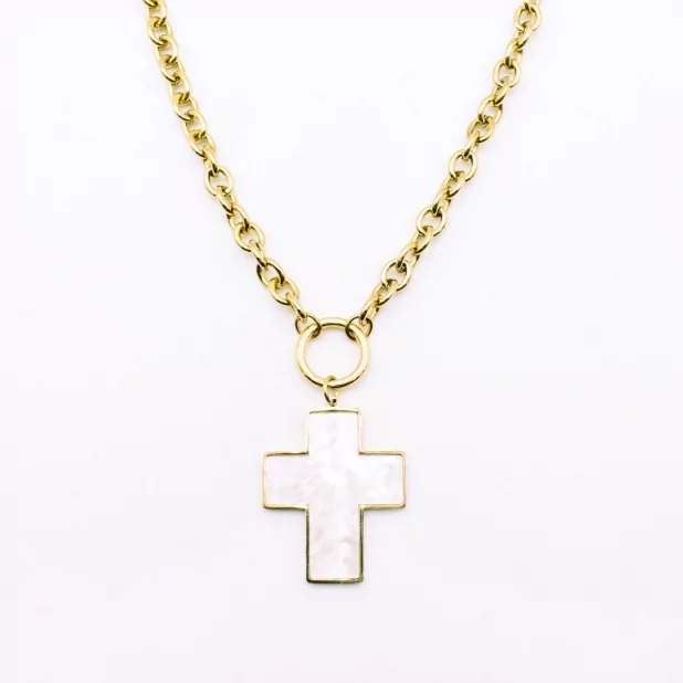Collier acier tendance chaine avec croix