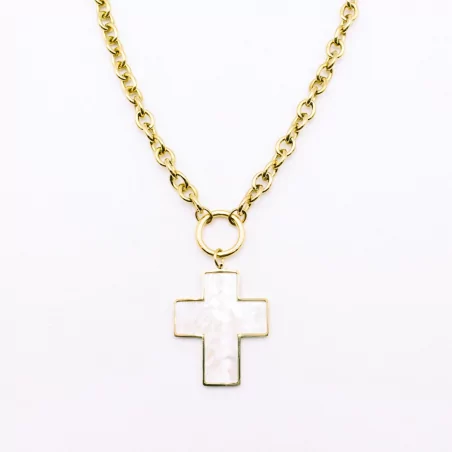 Collier acier tendance chaine avec croix