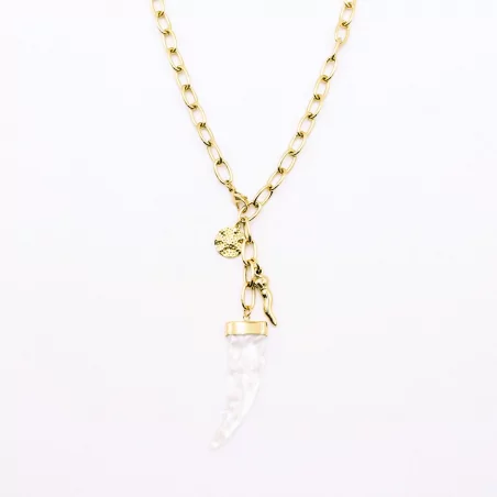 Collier acier pendentif corne et breloques