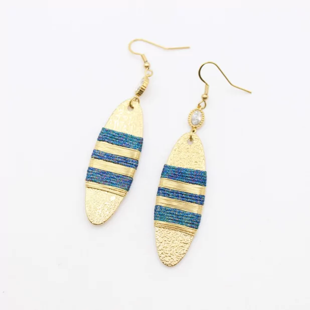 Boucle d'oreille acier - pendante tissée