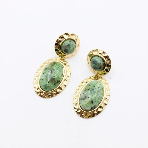 Boucle d'oreille acier - cabochon pierre