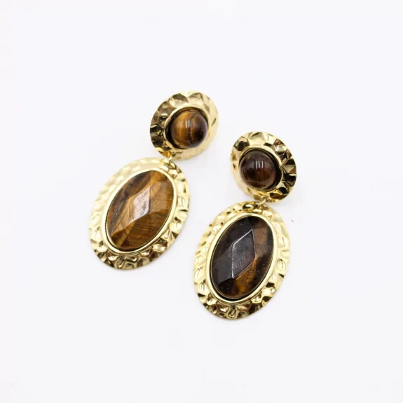 Boucle d'oreille acier - cabochon pierre