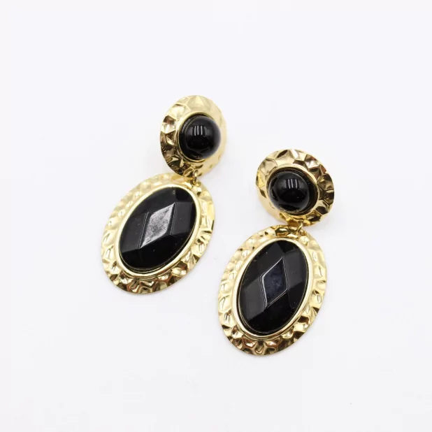 Boucle d'oreille acier - cabochon pierre