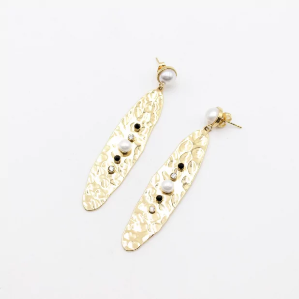 Boucle d'oreille acier -pendante perlée