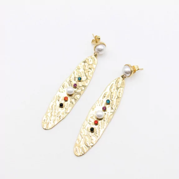 Boucle d'oreille acier -pendante perlée