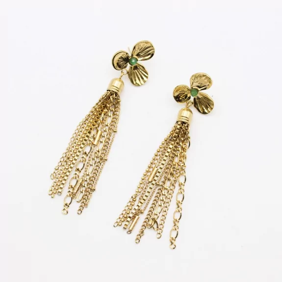 Boucle d'oreille acier - fleur et pampilles chaines