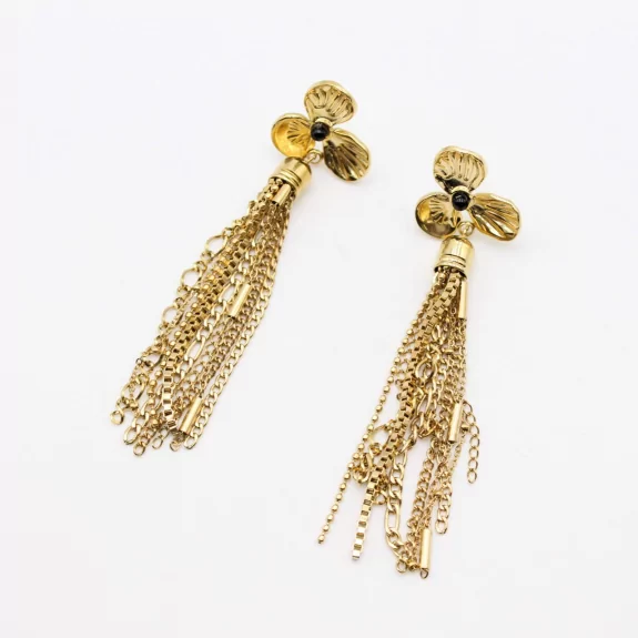 Boucle d'oreille acier - fleur et pampilles chaines