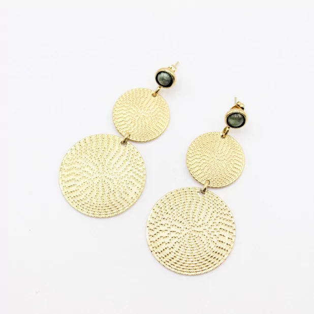 Boucle d'oreille acier - breloques dorées