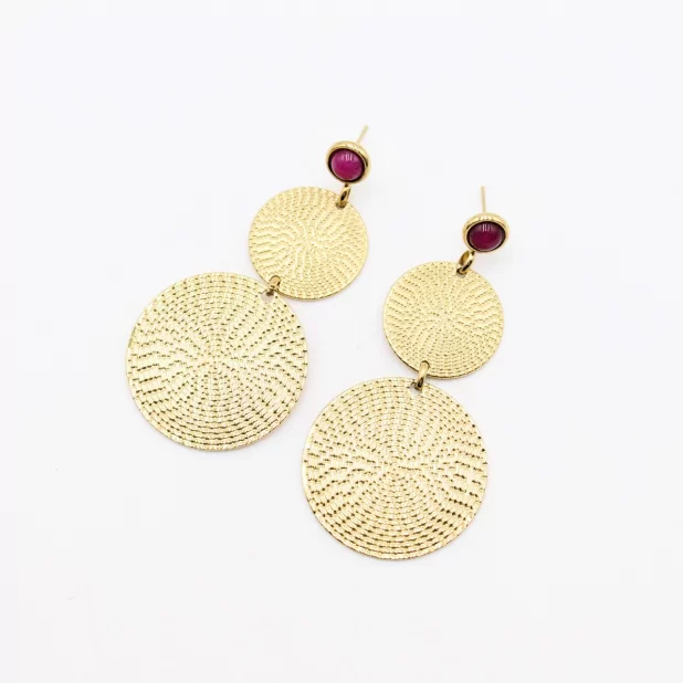 Boucle d'oreille acier - breloques dorées