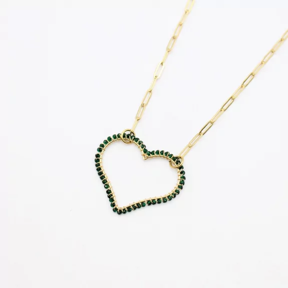 Collier acier motif coeur perlé