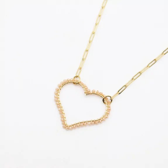 Collier acier motif coeur perlé