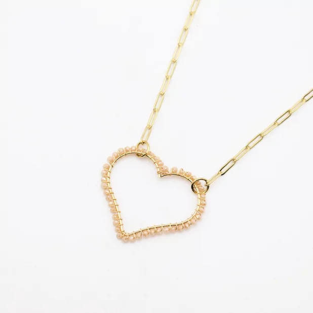 Collier acier motif coeur perlé