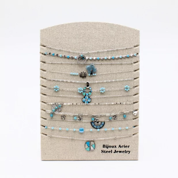 Pack 12 Colliers Acier Inoxydable - argenté turquoise