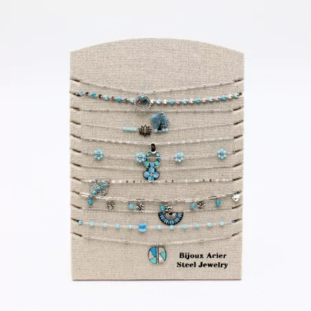 Pack 12 Colliers Acier Inoxydable - argenté turquoise