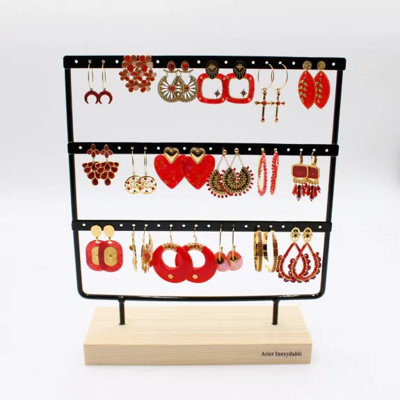 Pack de 18 boucles d'oreilles acier - ROUGE