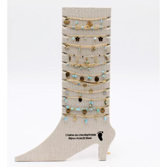 Pack de 12 chaines de cheville en acier inoxydable - turquoise