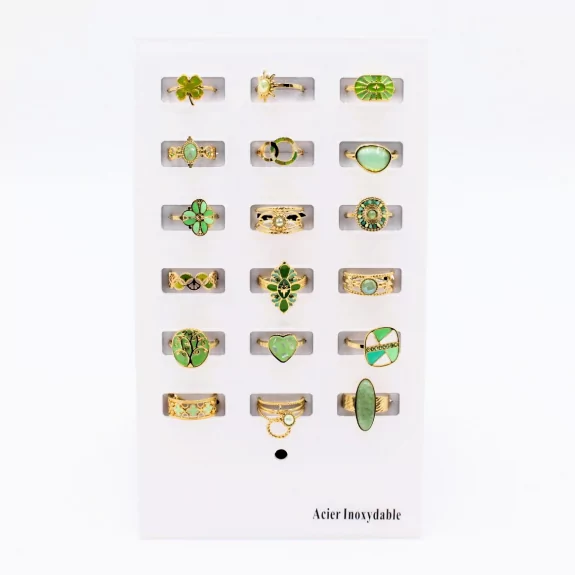 Pack 18 bagues acier inoxydable - vert clair