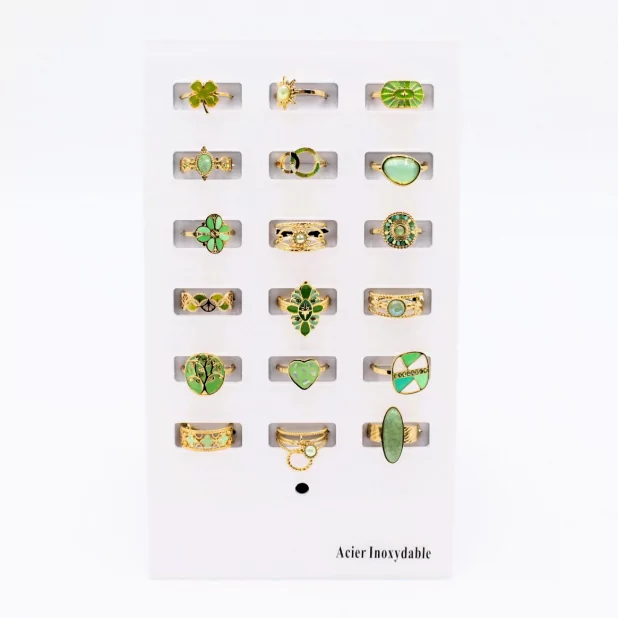 Pack 18 bagues acier inoxydable - vert clair