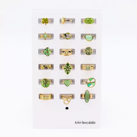 Pack 18 bagues acier inoxydable - vert clair