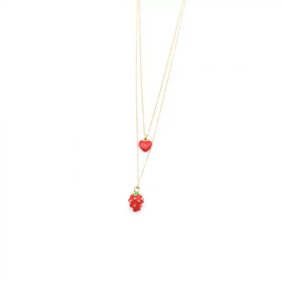 Collier fin doré fraise et cœur
