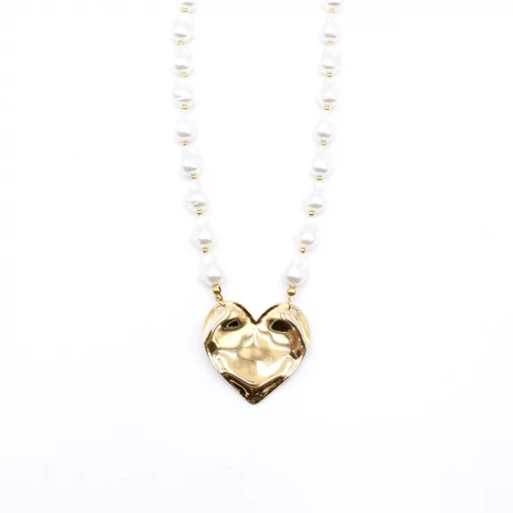 Collier perles et cœur doré