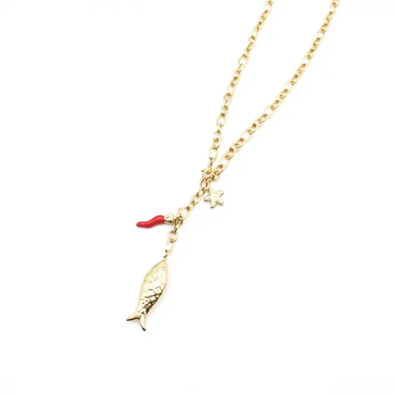 Sautoir doré poisson et piment