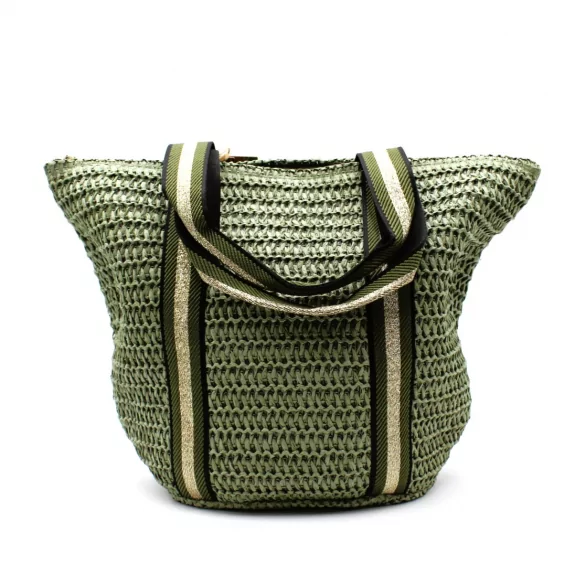 Sac à main effet paille avec deux bandes dorées