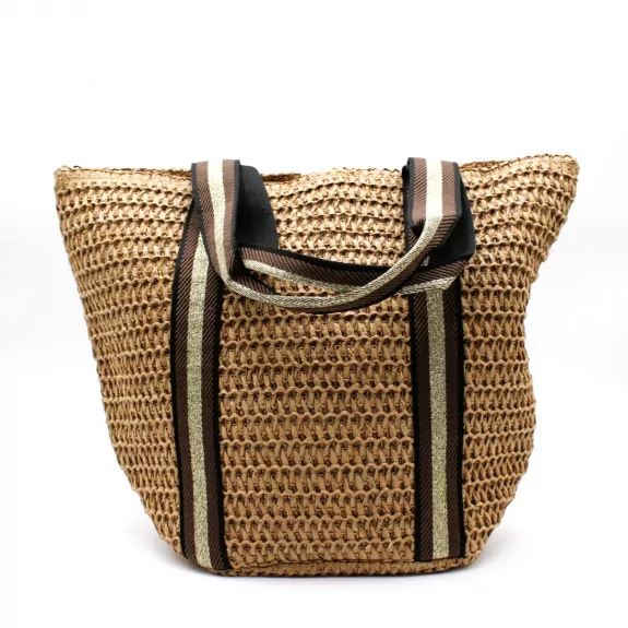 Sac à main effet paille avec deux bandes dorées
