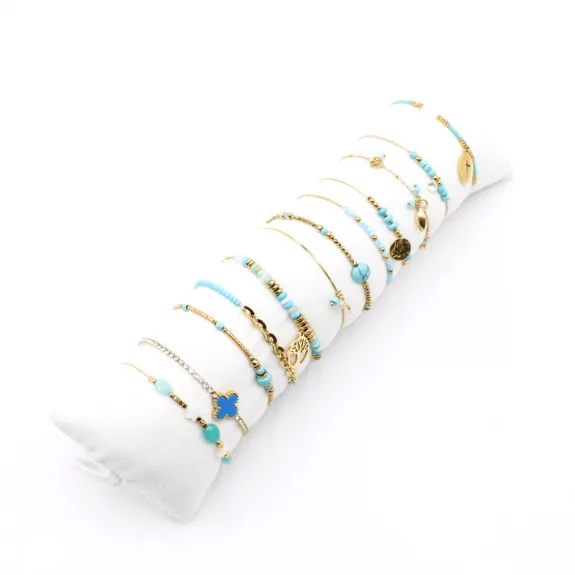 Pack de 12 bracelets perles et acier - turquoise