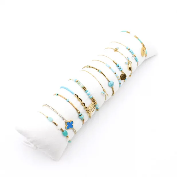Pack de 12 bracelets perles et acier - turquoise