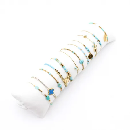 Pack de 12 bracelets perles et acier - turquoise