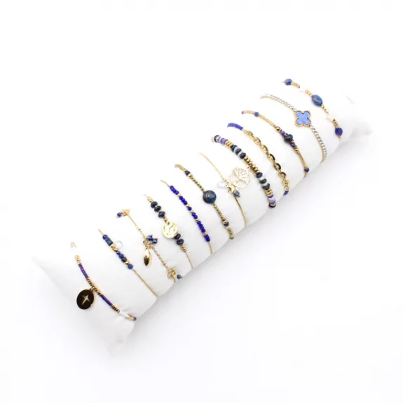 Pack de 12 bracelets perles et acier - marine