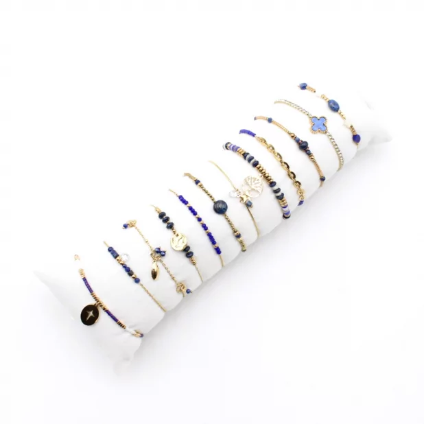 Pack de 12 bracelets perles et acier - marine