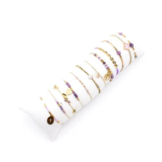 Pack de 12 bracelets perles et acier - parme