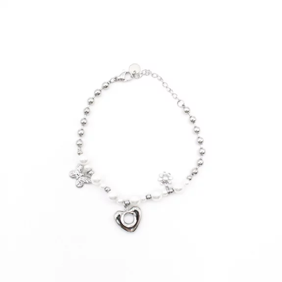 Bracelet acier perles cœur et papillon