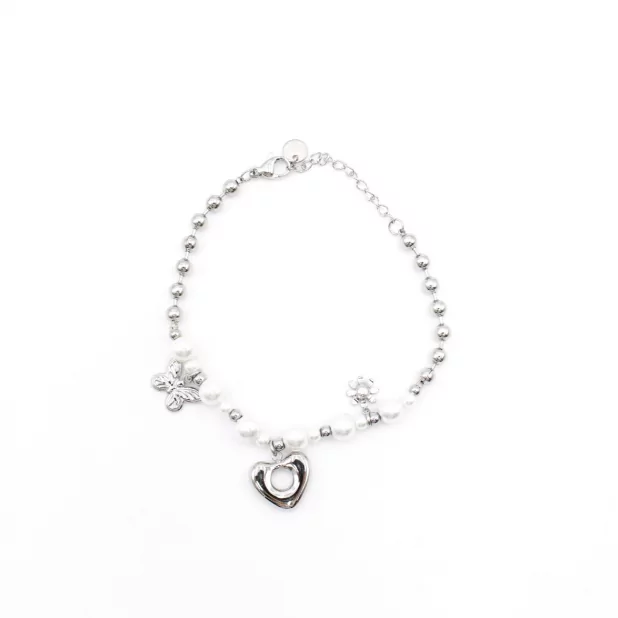 Bracelet acier perles cœur et papillon