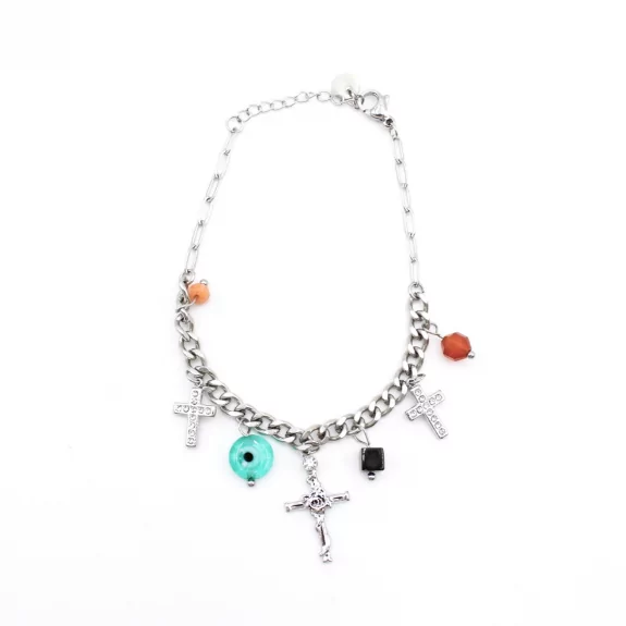 Bracelet acier croix et perles